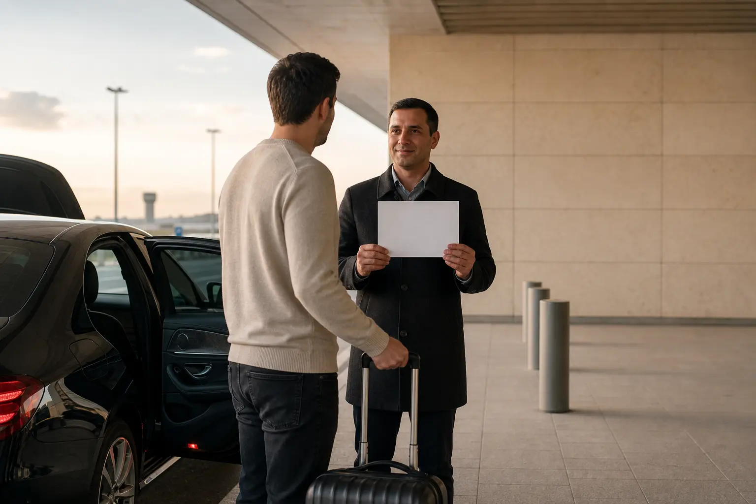 A driver meeting a traveler outside the airport