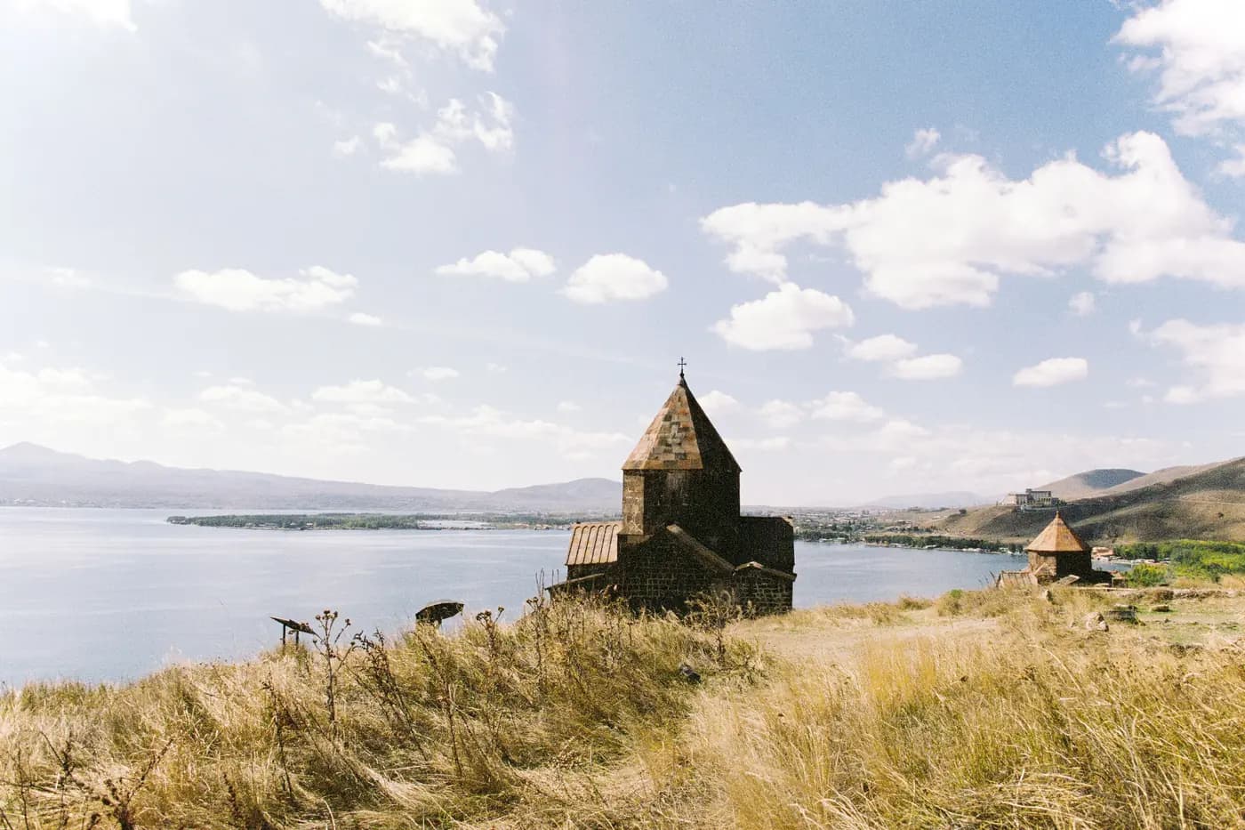 The Sevanavank peninsula on Lake Sevan in summer